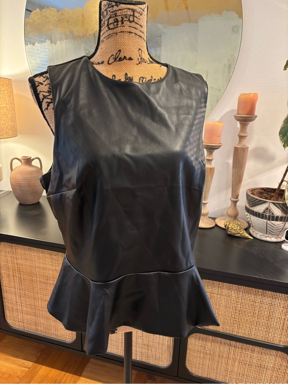 Express Black Faux Leather Peplum Tank Top
